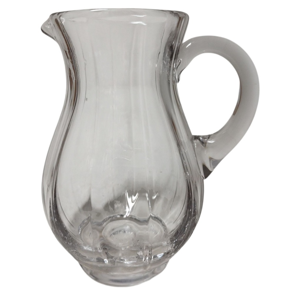 Hand Blown Crystal Pitcher Vase Vertical Ribbed Lines Polished Pontil Six Inch